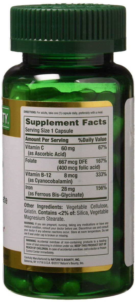 Bottle of Nature's Bounty Gentle Iron 28 mg with packaging