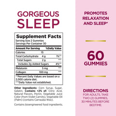 Back view of Nature's Bounty Gorgeous Sleep Melatonin Gummies with Collagen box