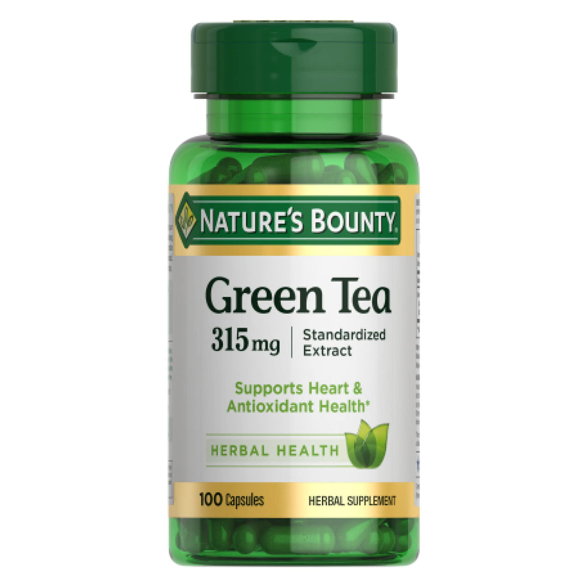 Front view of Nature's Bounty Green Tea Pills bottle