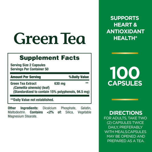 Close-up of green tea pills capsules