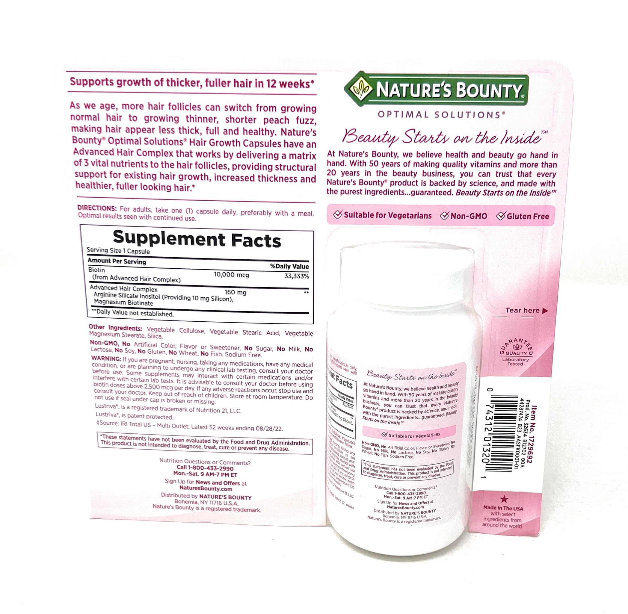Biotin, Silicon and Arginine highlighted on the product label