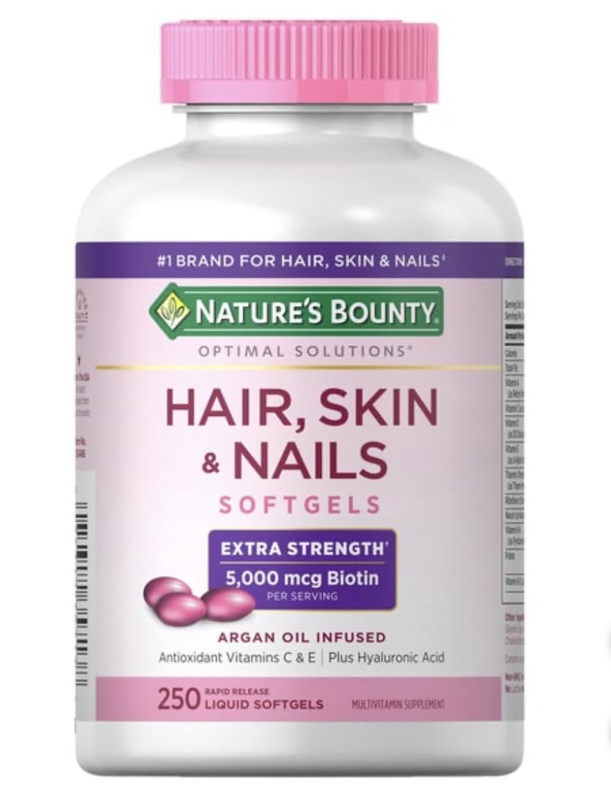 Bottle front label of Nature's Bounty Hair, Skin & Nails 250 Softgels