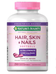 Bottle front label of Nature's Bounty Hair, Skin & Nails 250 Softgels