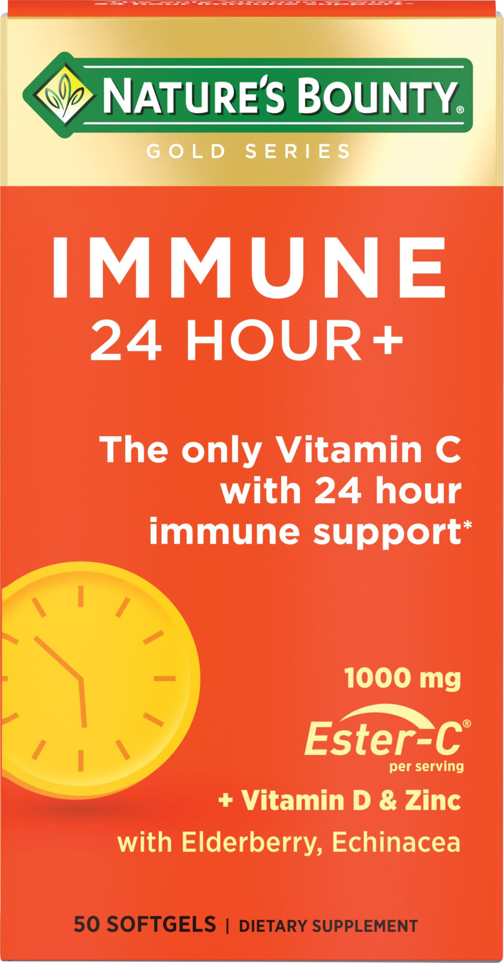 Nature's Bounty Immune 24 Hour Plus bottle on white background