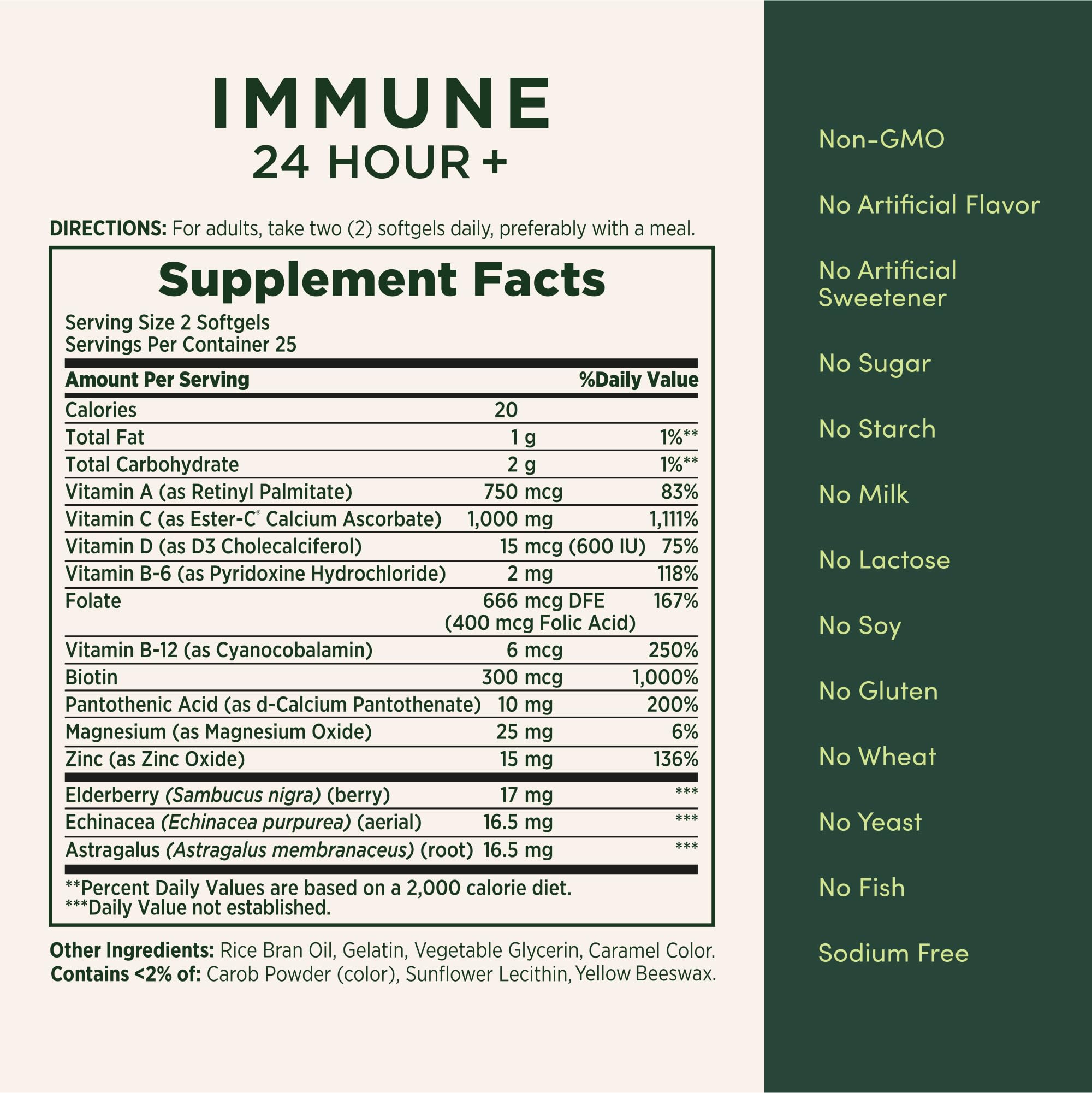 Non-GMO, gluten-free Nature's Bounty Immune 24 Hour Plus packaging