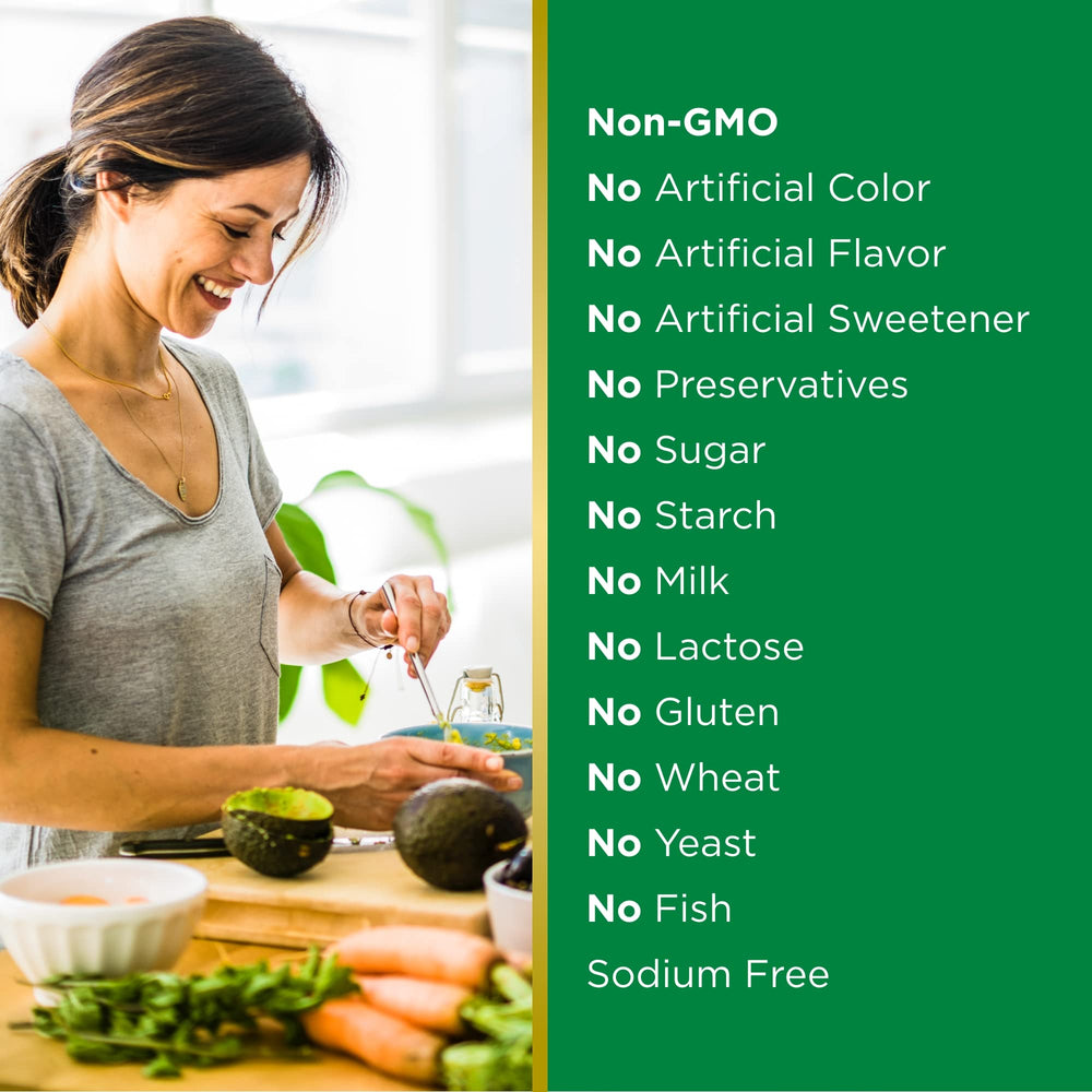 Dosage image showing two softgels daily with a meal