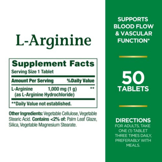 L-Arginine 1000mg tablets close-up