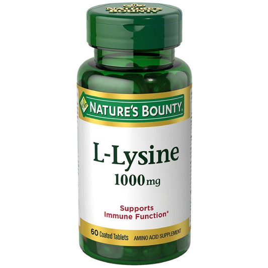 Nature's Bounty L-Lysine 1000 mg tablets, 60 count, pack of 2 – vegetarian, immune support, skin and lips