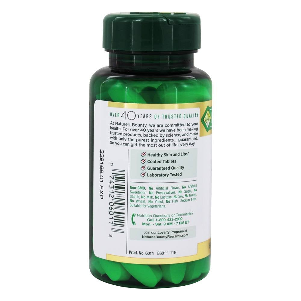 Ingredients and supplement facts label for Nature's Bounty L-Lysine