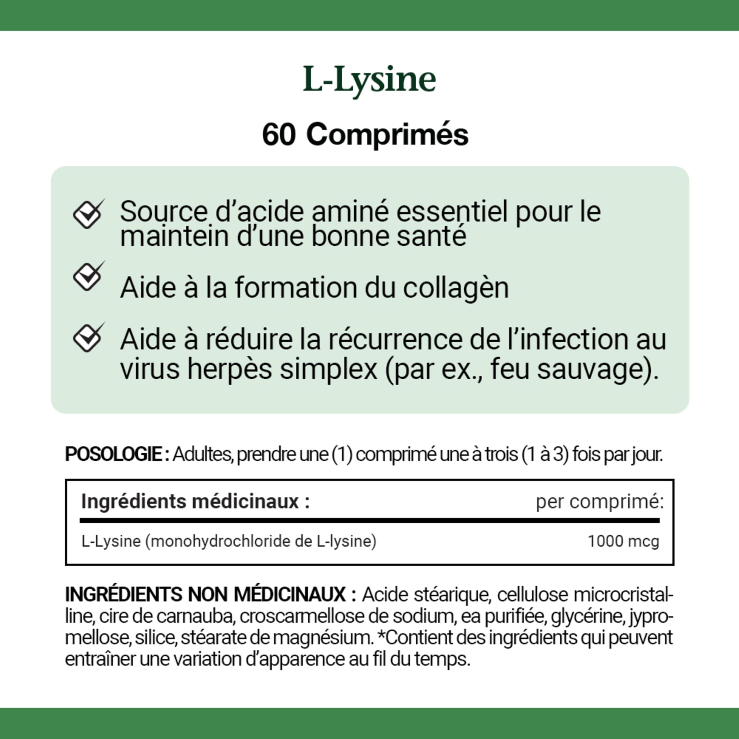 Nature's Bounty L-Lysine 1000 mg label