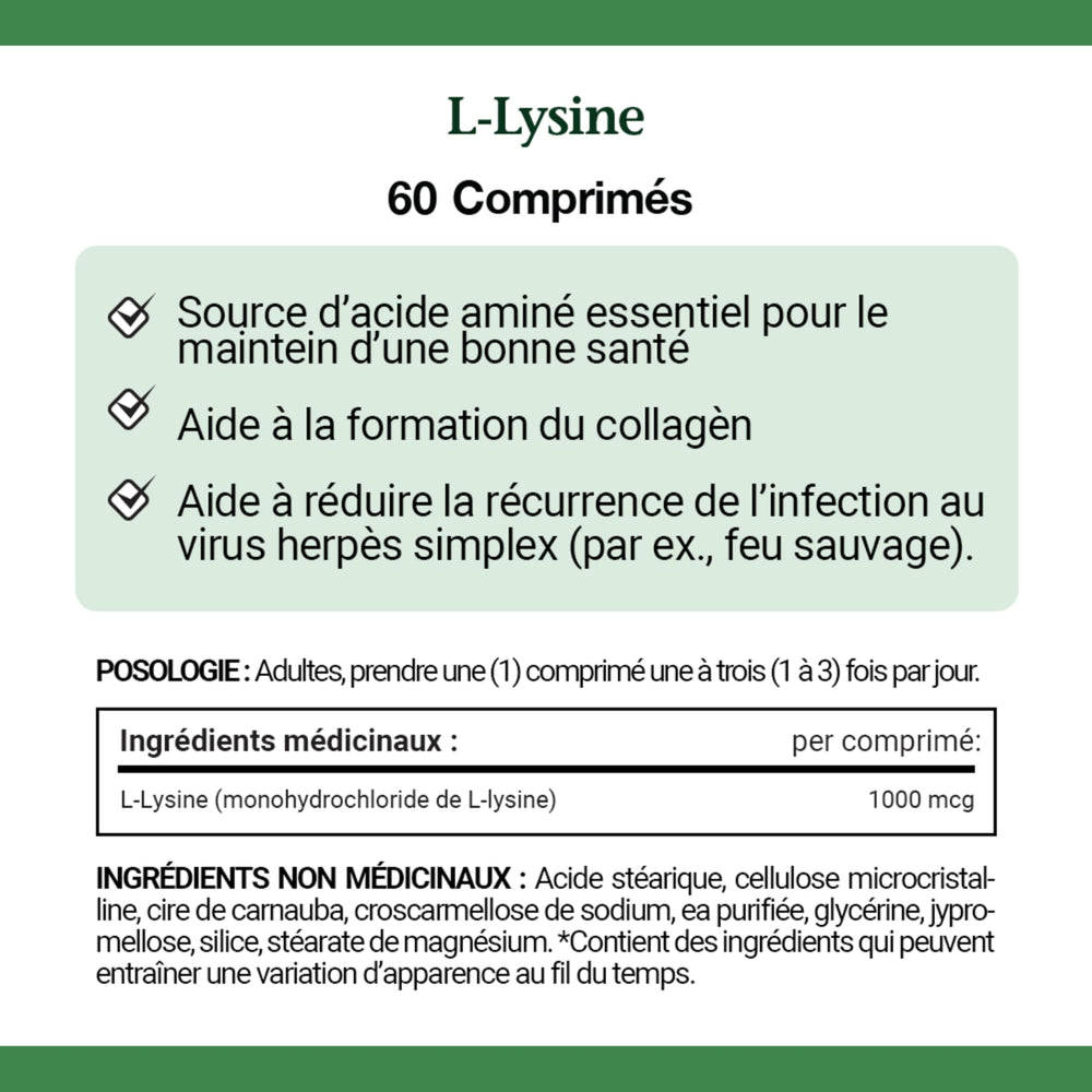 Nature's Bounty L-Lysine 1000 mg label