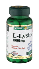 Packaging image showing Nature's Bounty L-Lysine 1000 mg vegetarian tablets