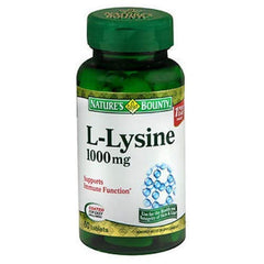 Front view of Nature's Bounty L-Lysine 1000 mg tablets bottle