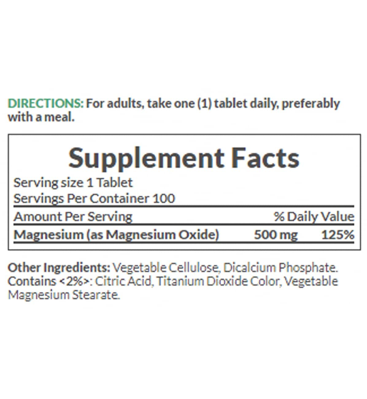 Ingredients list for Nature's Bounty Magnesium 500 mg