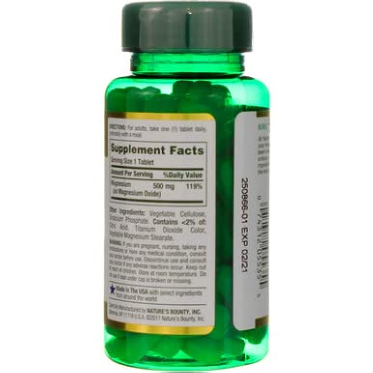 Non-GMO label on Nature's Bounty Magnesium bottle