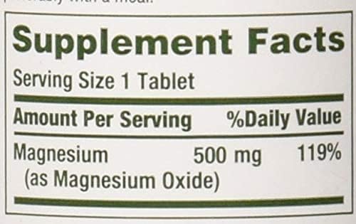 Nutrition facts panel for Nature's Bounty Magnesium 500 mg