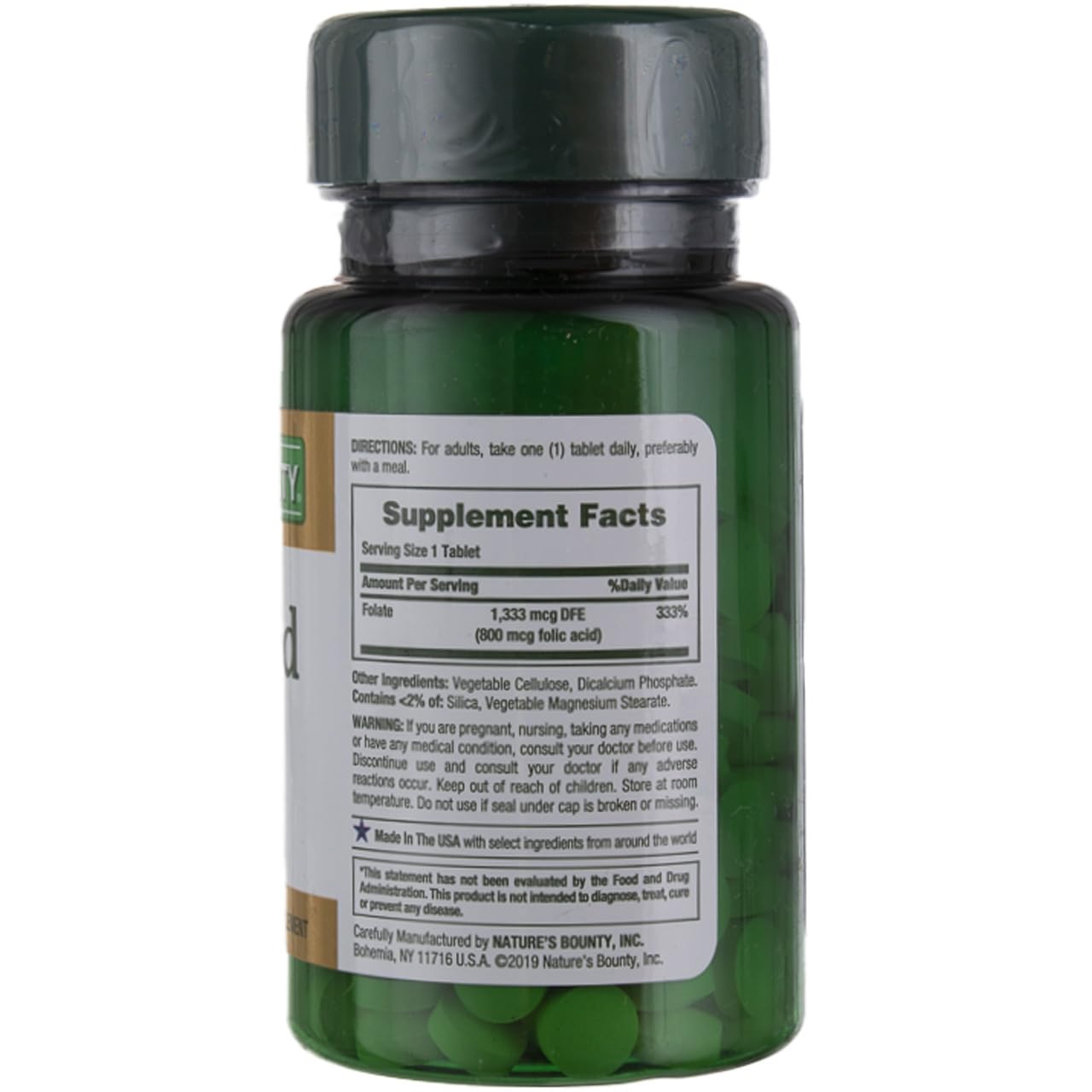Nature's Bounty maximum-strength folic acid 800 mcg bottle highlighting heart health support