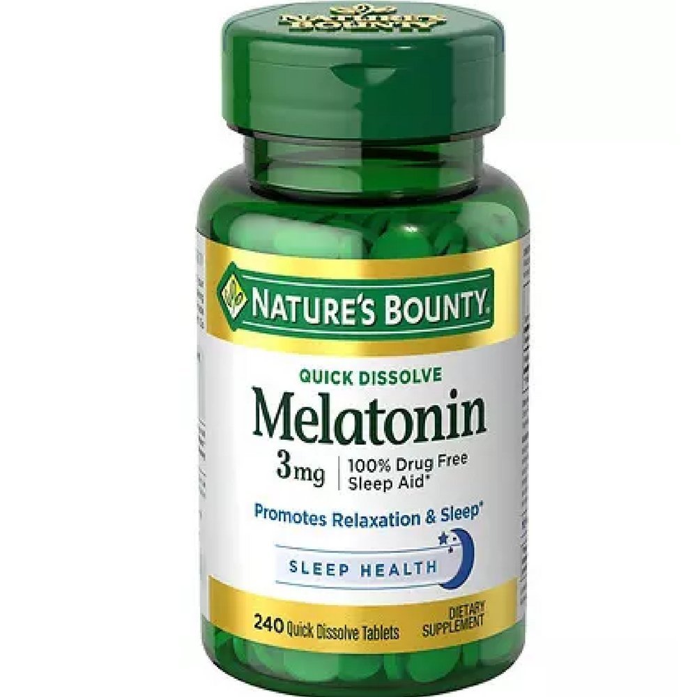 Bottle of Nature's Bounty Melatonin 3 mg Quick Dissolve Tablets, 120 tablets per bottle, pack of 2