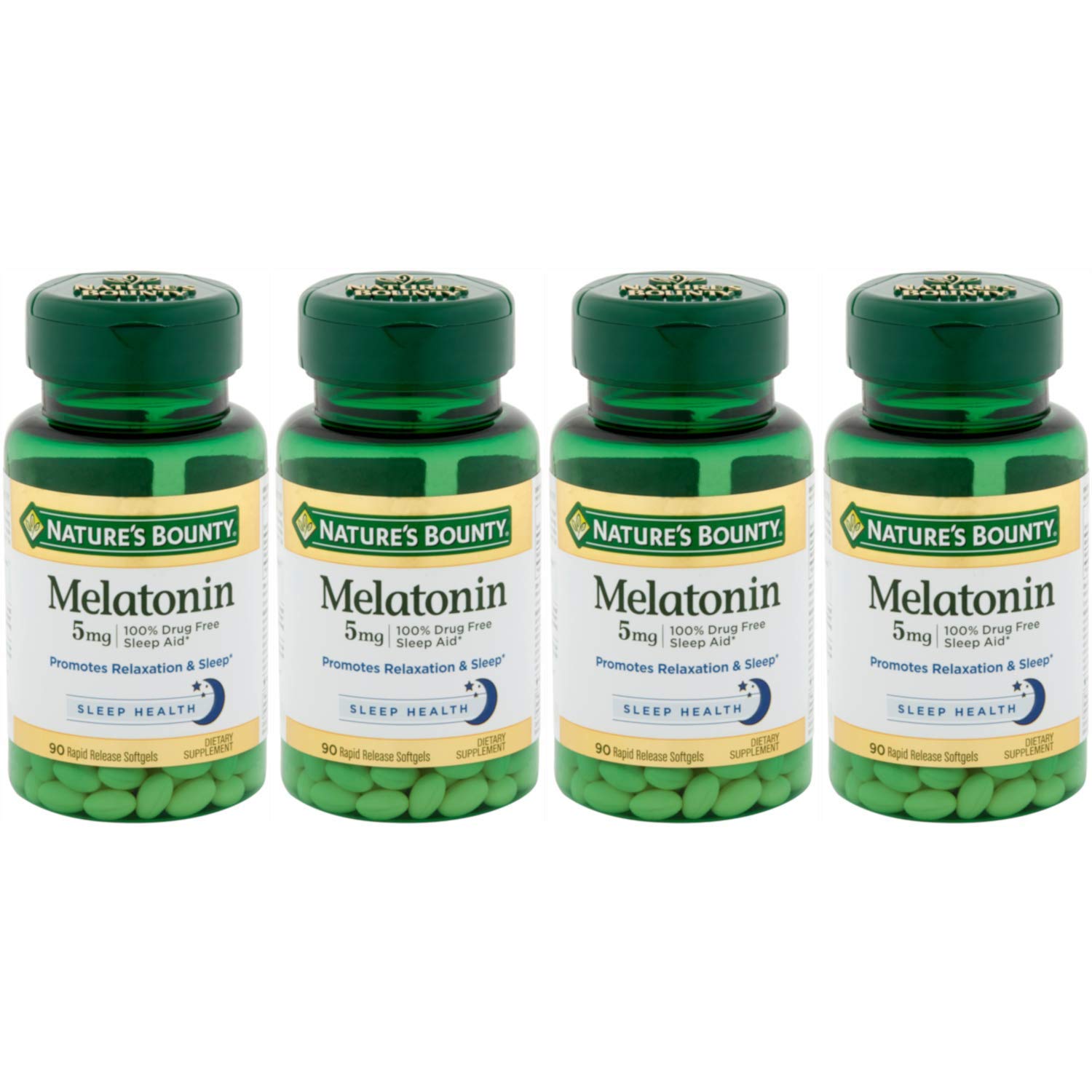 Nature's Bounty Melatonin 5 mg softgels bottle – 90 count per bottle, Pack of 4