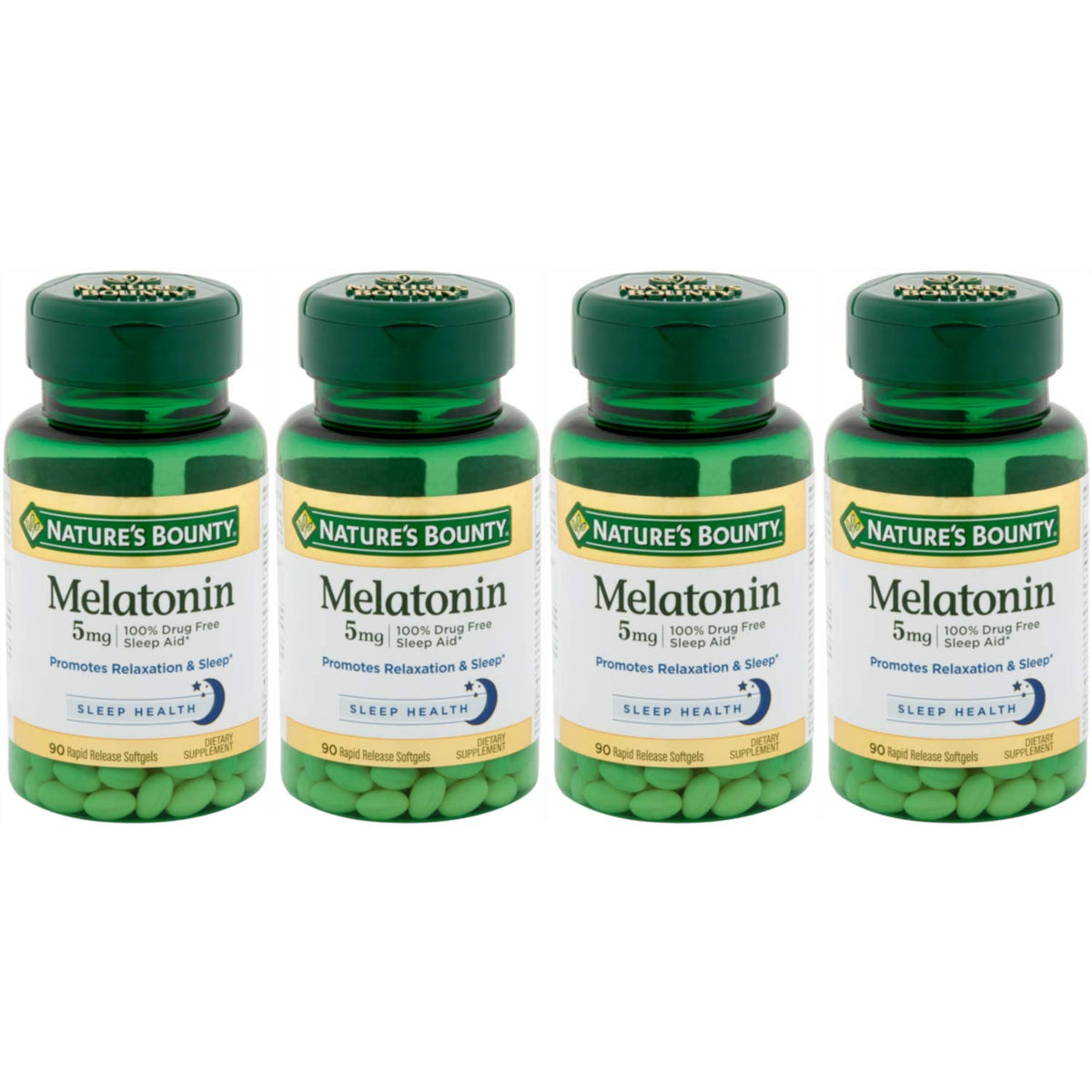 Nature's Bounty Melatonin 5 mg softgels bottle – 90 count per bottle, Pack of 4