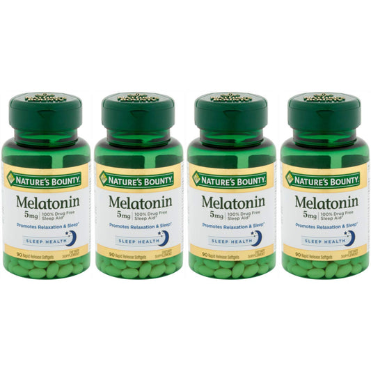 Nature's Bounty Melatonin 5 mg softgels bottle – 90 count per bottle, Pack of 4