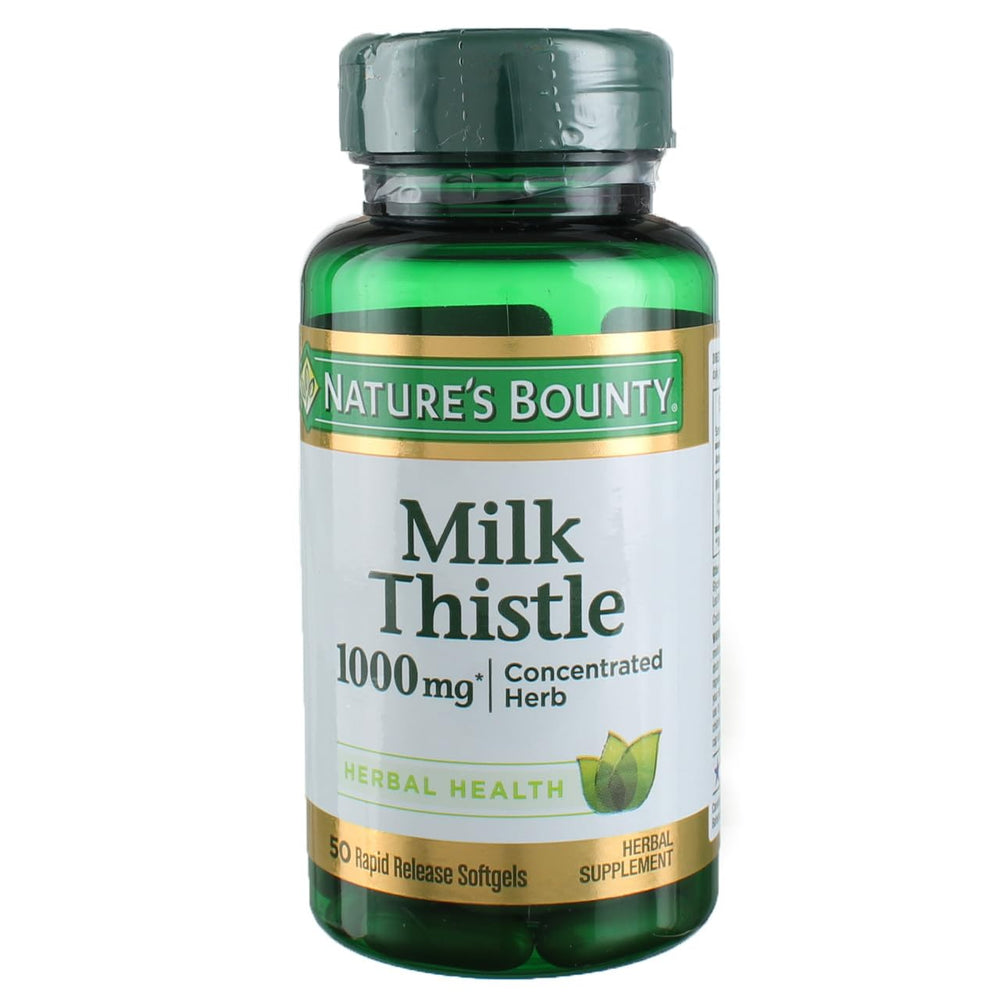 Nature's Bounty Milk Thistle 1000 mg bottle – 50 softgels – front view