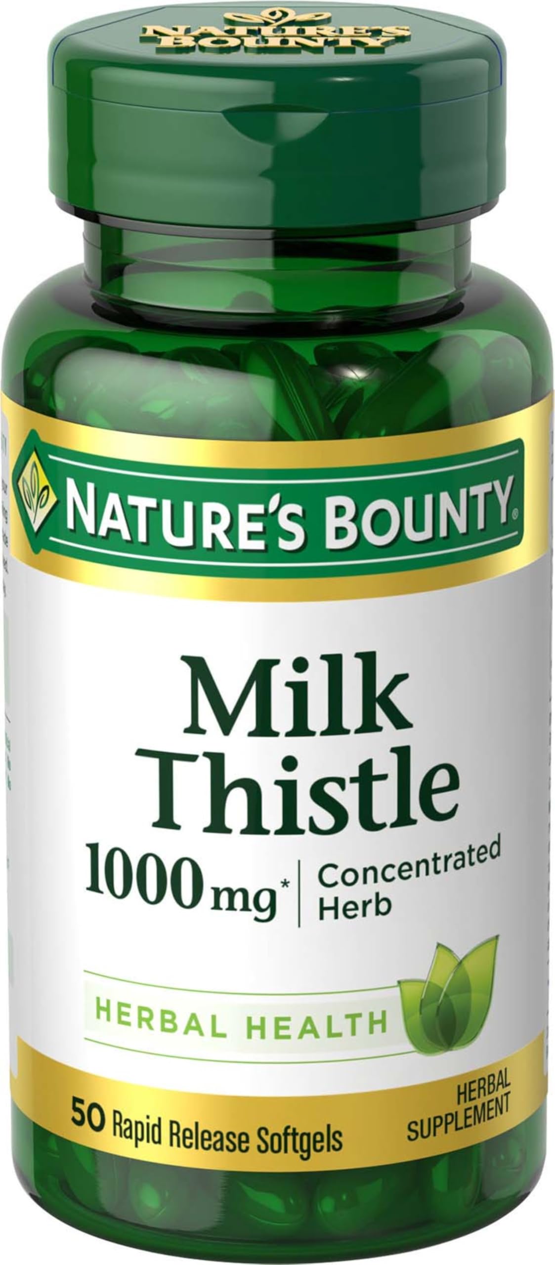 Nature's Bounty Milk Thistle 1000mg bottle with 50 rapid-release softgels