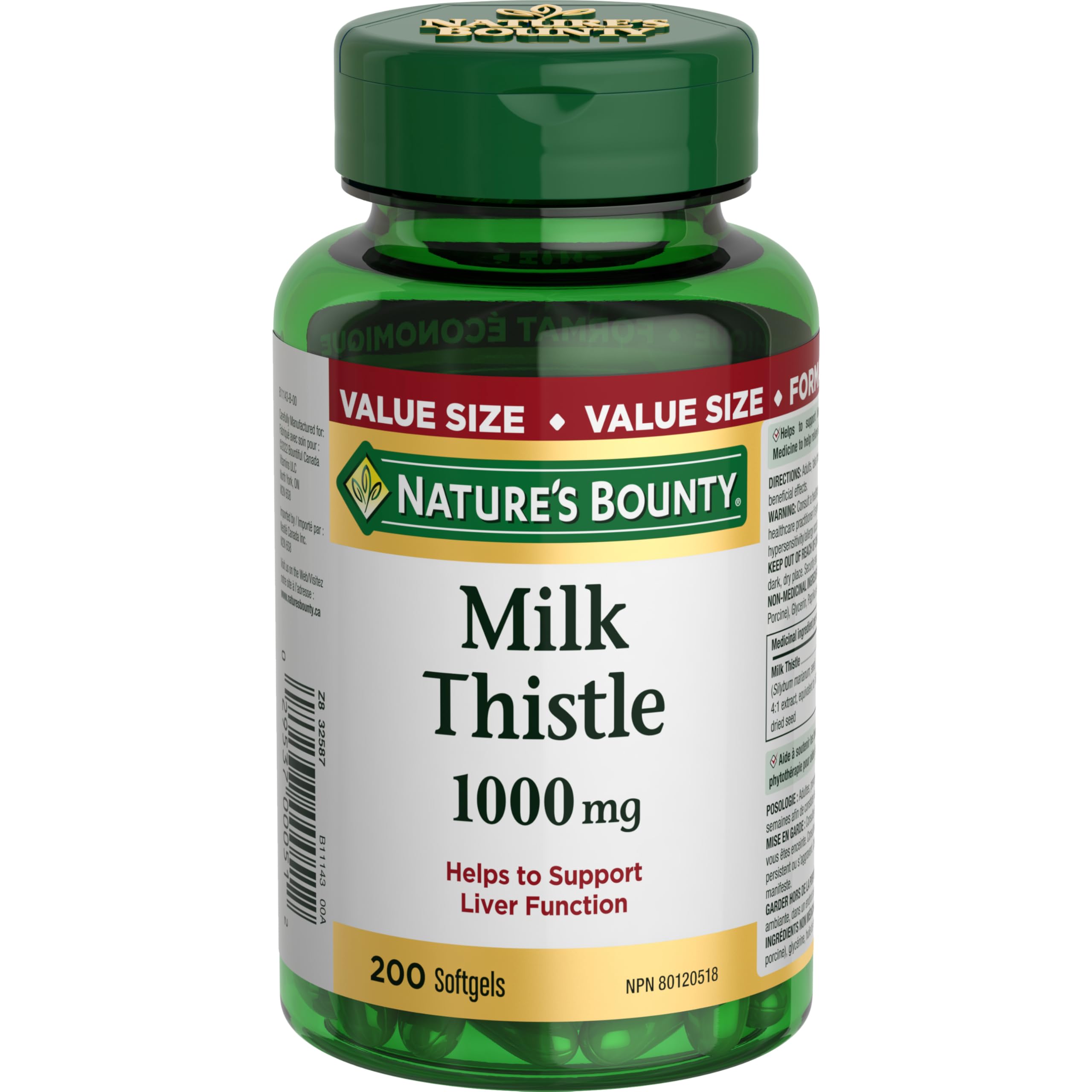 Front view of Nature's Bounty Milk Thistle 200 Softgels package