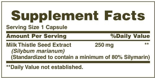 Nature's Bounty Milk Thistle 250 mg Capsules bottle label close-up