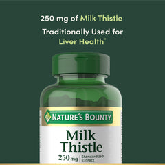 Bottle of Nature's Bounty Milk Thistle capsules with label