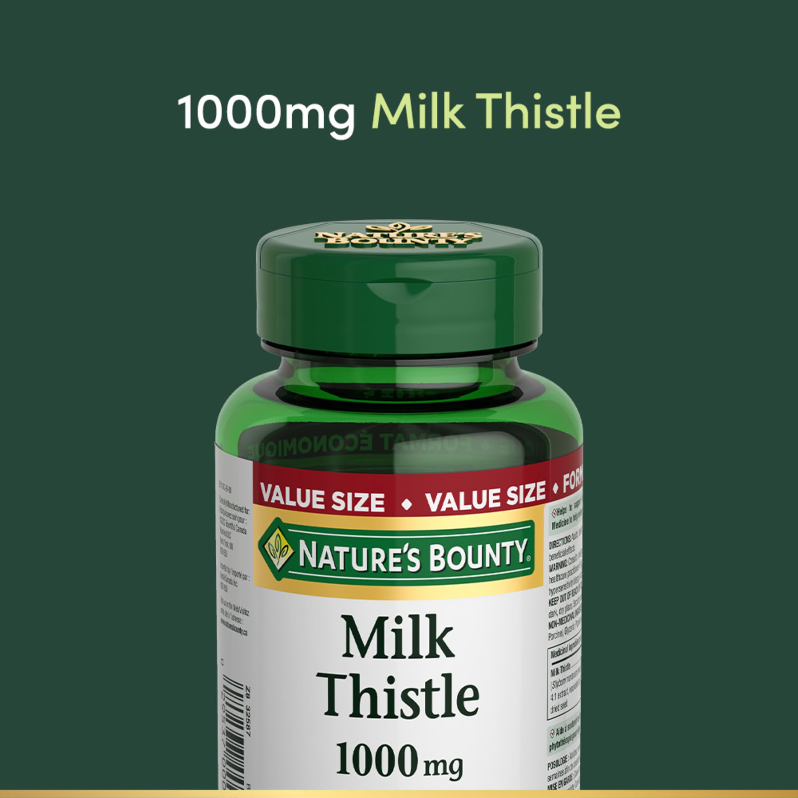 Milk thistle ingredients on the bottle label