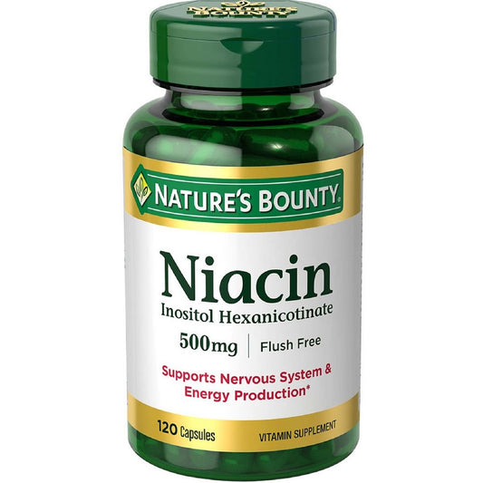 Nature's Bounty Niacin 500 mg capsules bottle - 120 capsules per bottle, Pack of 2