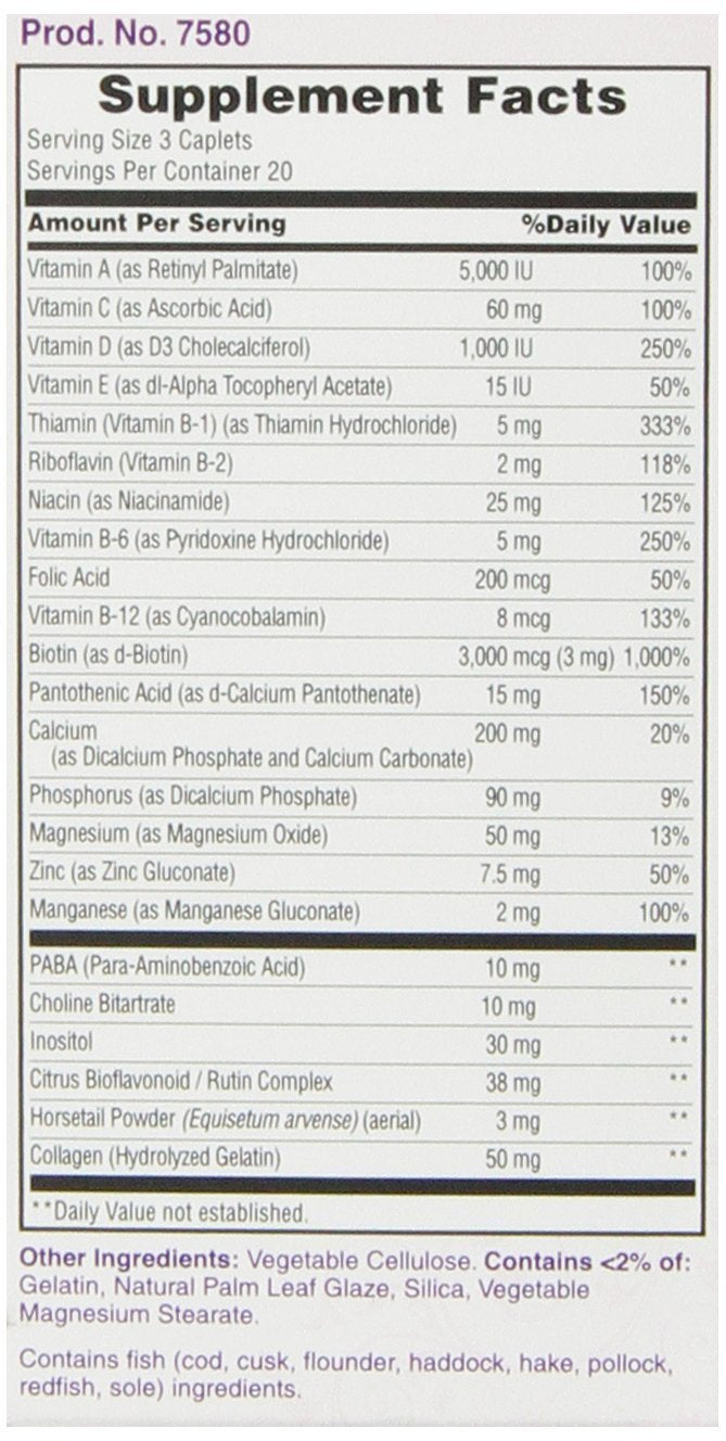 Illustration showing hair, nails and skin benefits of the formula