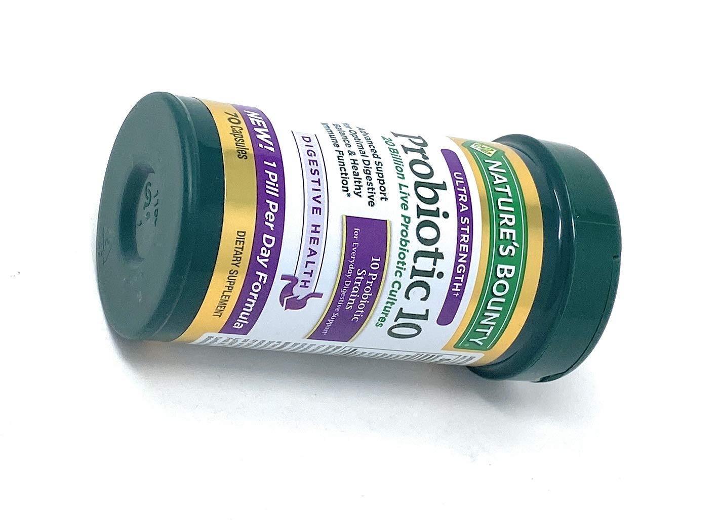 Side view of Nature's Bounty Probiotic 10 bottle with packaging