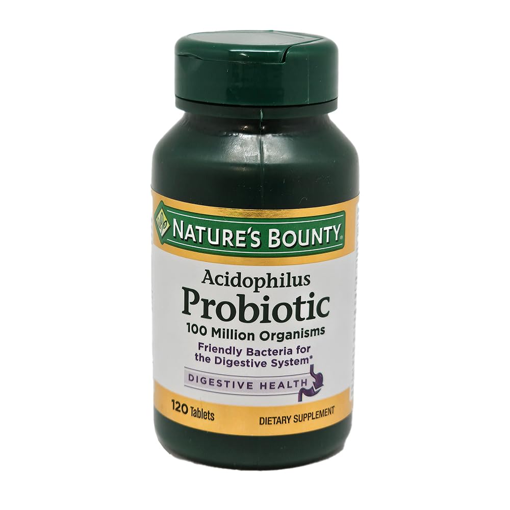 Nature's Bounty Probiotic Acidophilus Tablets bottle with label