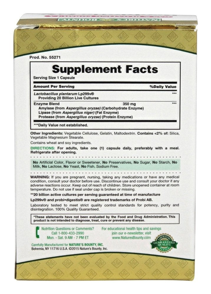 Nature's Bounty Probiotic GX label with product details