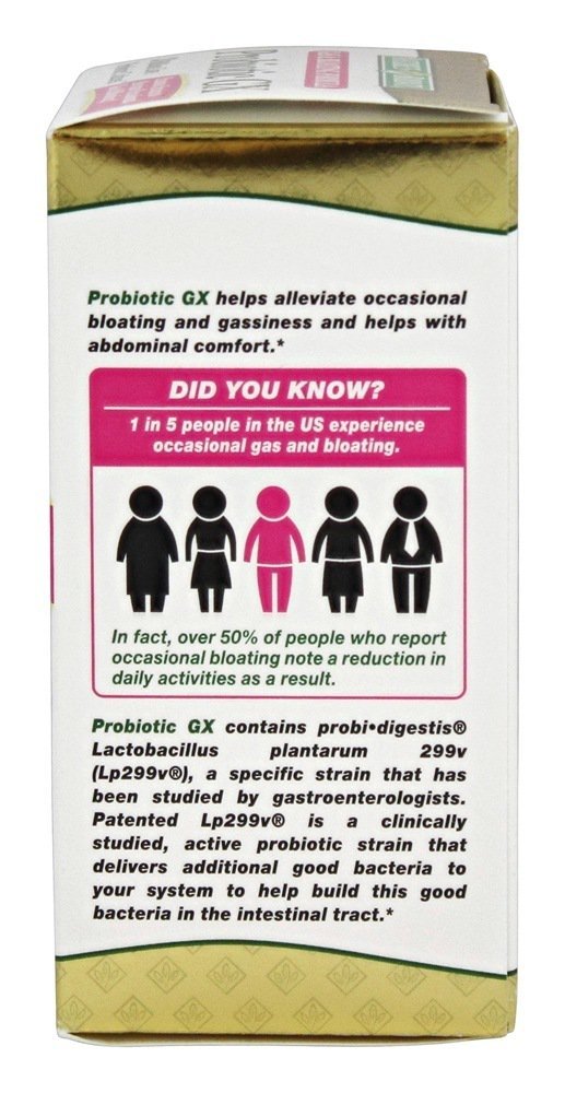 Nature's Bounty Probiotic GX packaging display emphasizing gastroenterologist studied strain