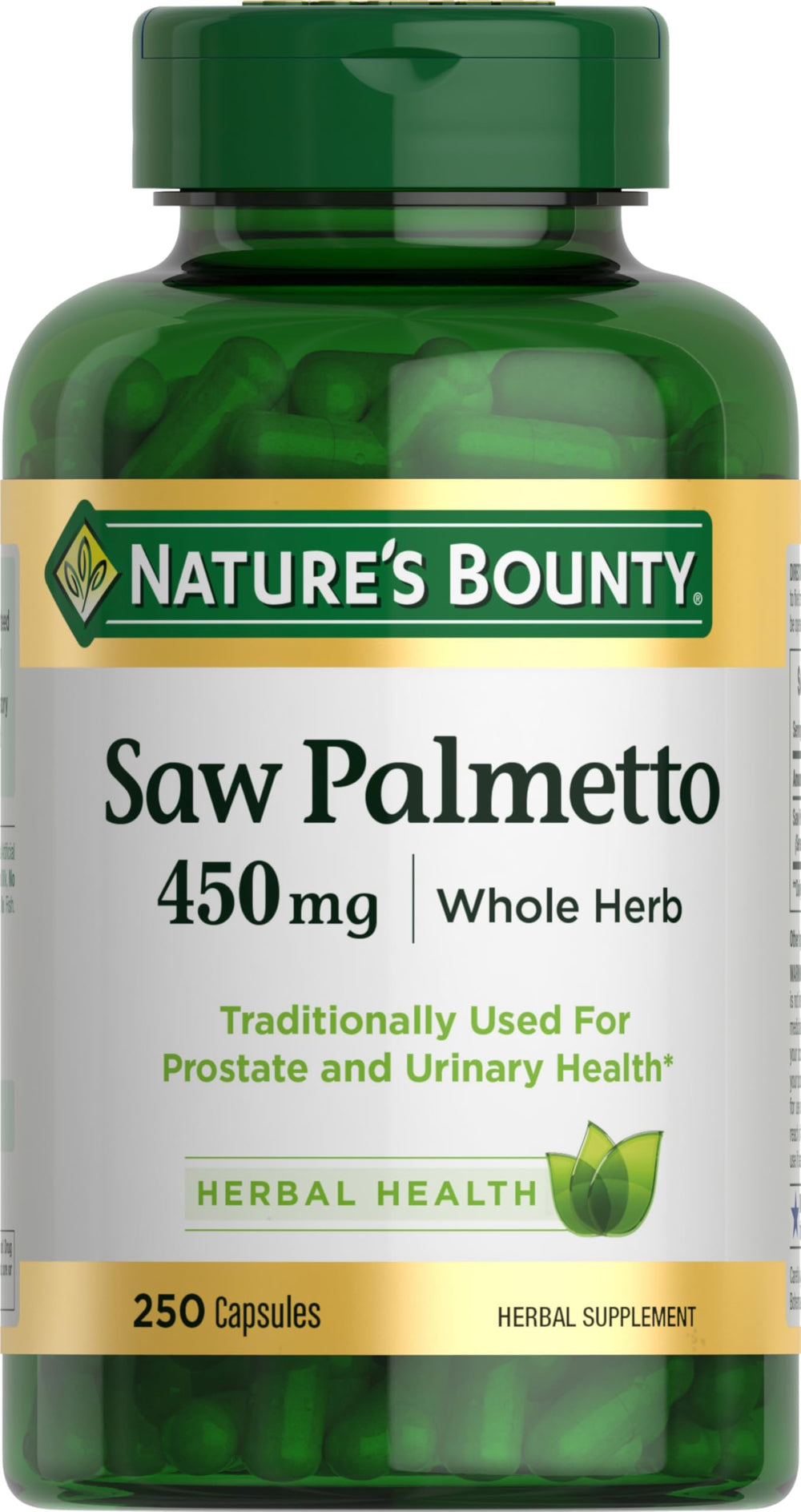 Nature's Bounty Saw Palmetto 450 mg bottle - 250 capsules