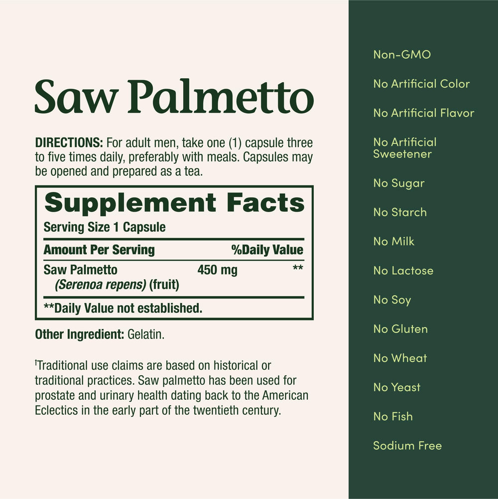Saw Palmetto 450 mg capsules close-up