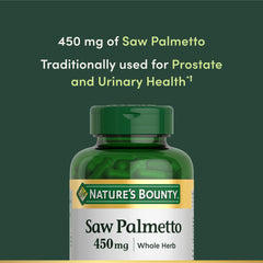 Bottle label showing Saw Palmetto 450 mg per capsule