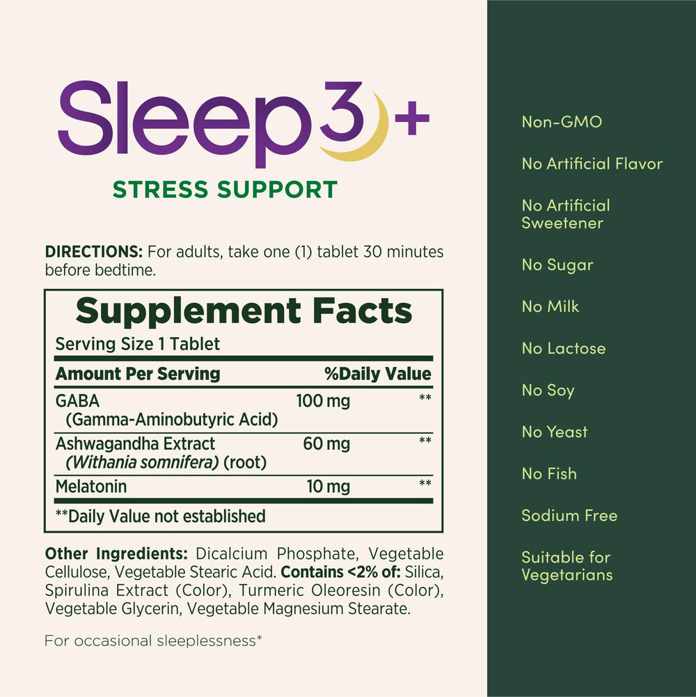 Close-up of tri-layer Sleep3+ tablet showing time-release technology