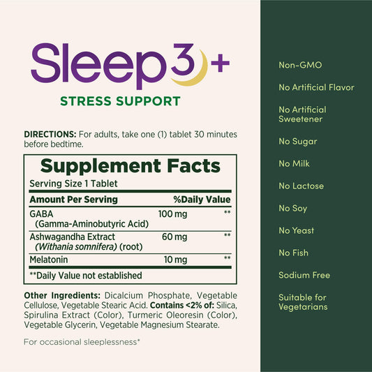 Close-up of tri-layer Sleep3+ tablet showing time-release technology