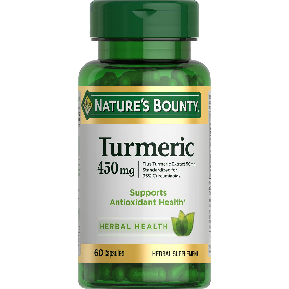 Nature's Bounty Turmeric Capsules bottle front with label