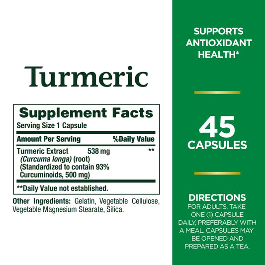 Turmeric capsules 538 mg in bottle