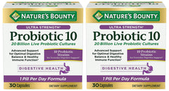 Front view of Nature's Bounty Ultra Strength Probiotic 10 Twin Pack bottle