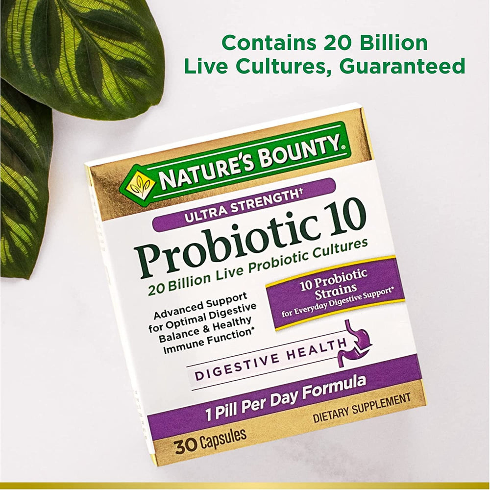 Multi-strain probiotic 10 with 20 billion CFU per day information on label