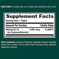 Boxed Nature's Bounty Vitamin B12 packaging showing 1000 mcg tablets