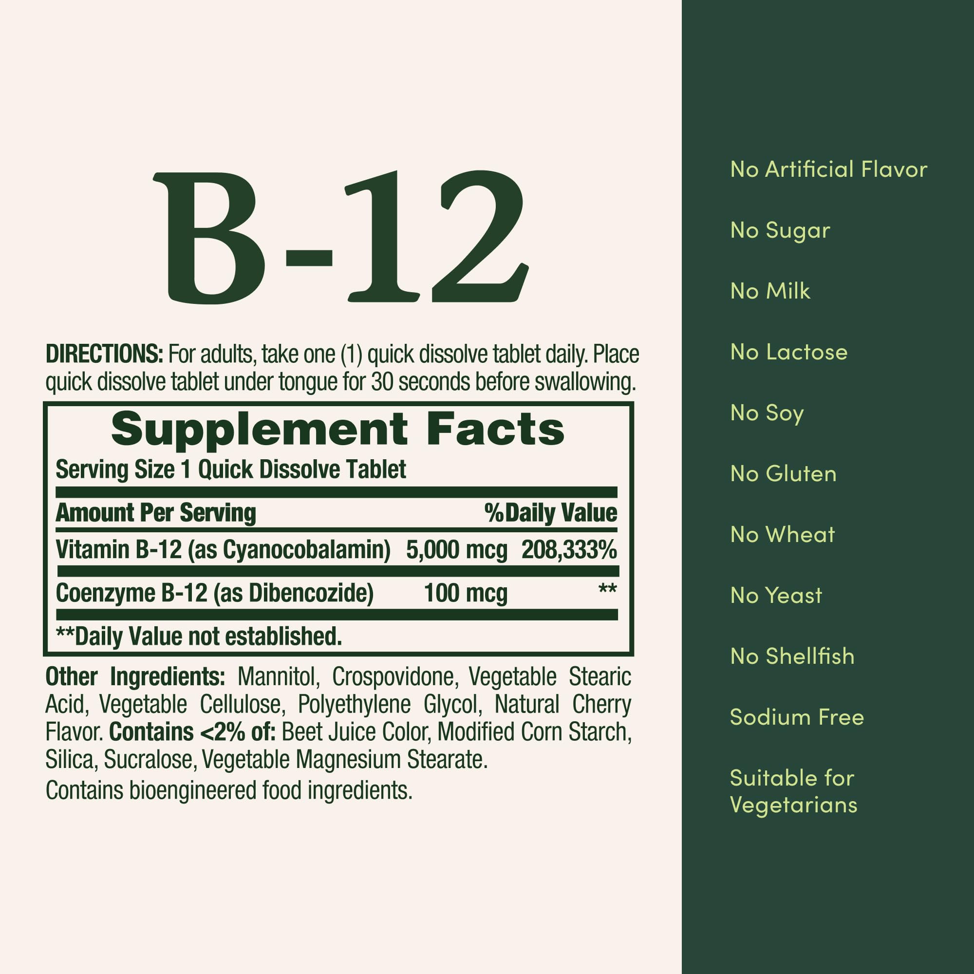 Cherry-flavored Vitamin B-12 label and packaging