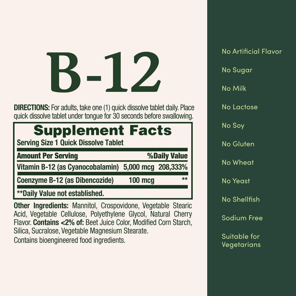 Cherry-flavored Vitamin B-12 label and packaging