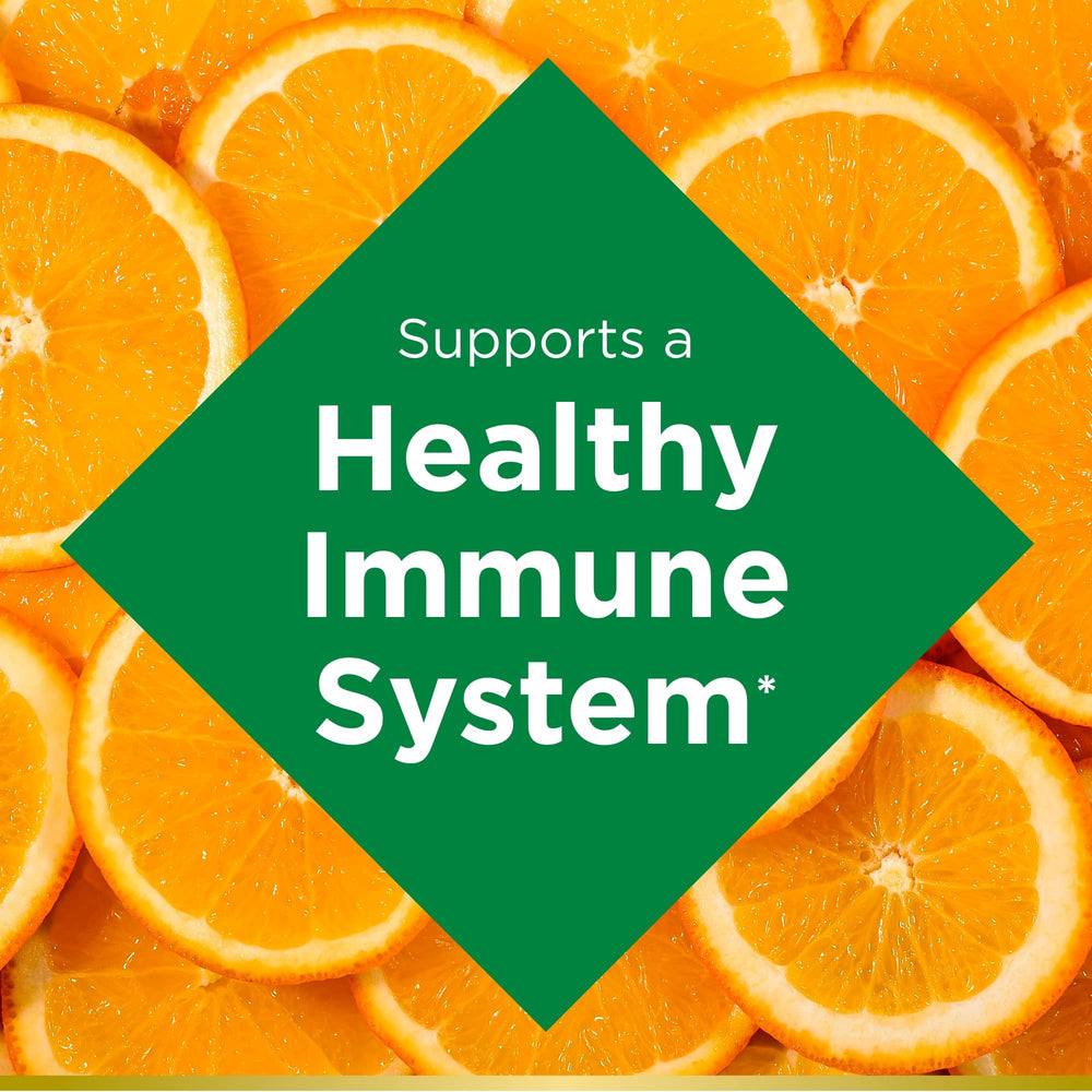 Nature's Bounty bottle packaging with Vitamin C + Rose Hips branding